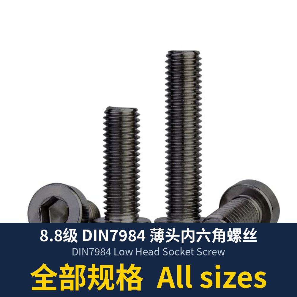 DIN7984 Low Head Socket Screw, 8.8 Black Carbon Steel (M3-M30)