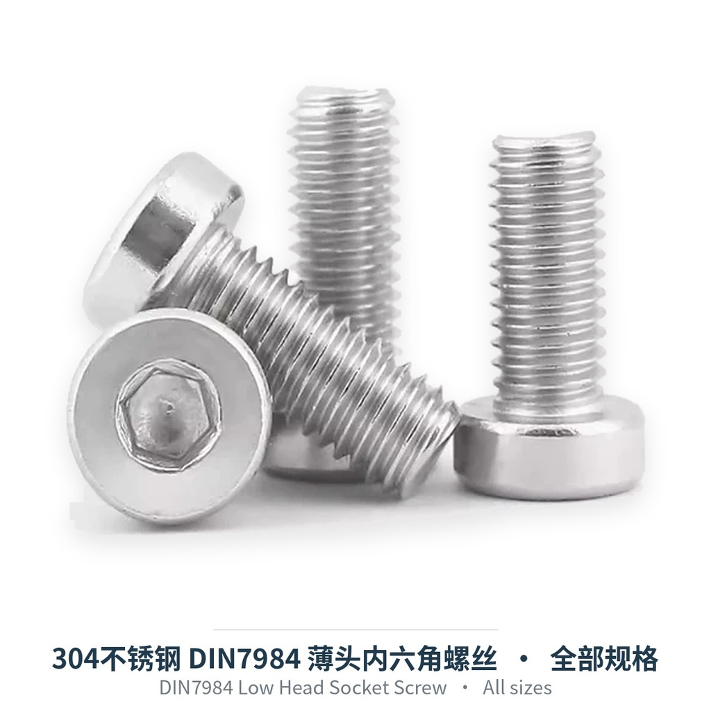 DIN7984 Low Head Socket Screw, 304 Stainless (M3-M12)