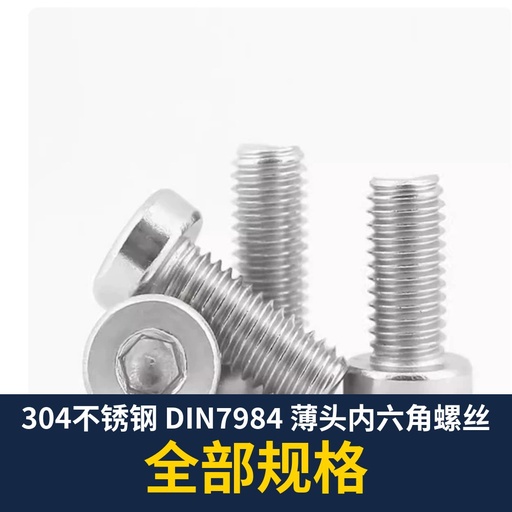 DIN7984 Low Head Socket Screw, 304 Stainless (M3-M12)