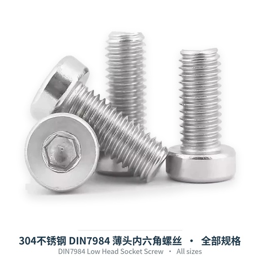 DIN7984 Low Head Socket Screw, 304 Stainless (M3-M12)